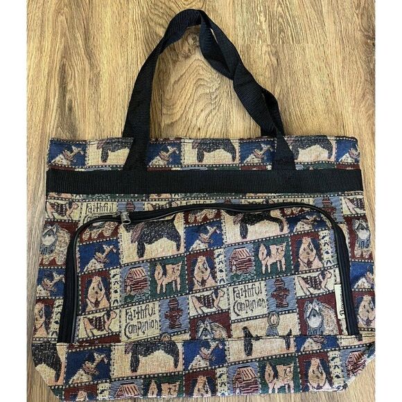 Vintage Faithful Companion Dog Print Tapestry Tote Bag Shoulder Scottish Terrier - Picture 1 of 5